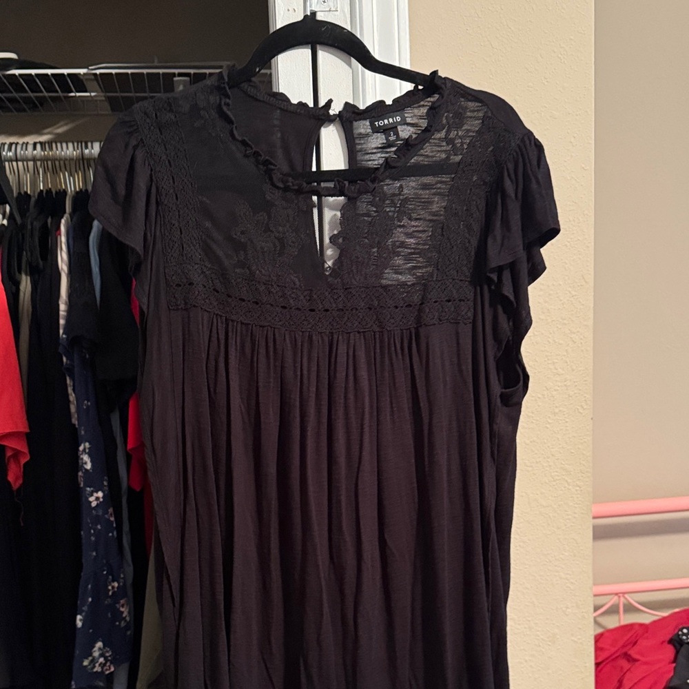 Torrid Black Crochet Trim Top